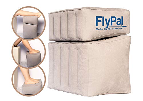  FLYPAL Inflatable Foot Rest For Air Travel, U.S Patented 2 In 1 Design, Blow-Up Pillow Cushion For Home, Office And Kids To Sleep On Long Flights, 17“x11"x17", Grey.