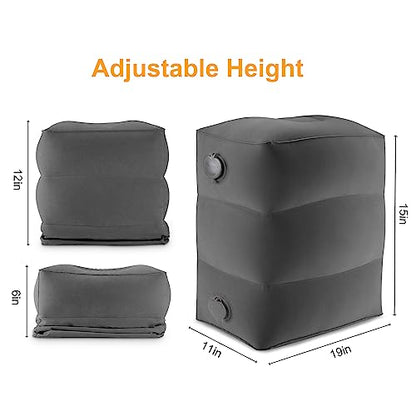  Maliton Inflatable Travel Foot Rest Pillow, Airplane Bed For Kids, Car Foot Rest Pillow, Adjustable Height Leg Rest Pillow For Airplane, Car, Train, Home, Office(Dark Grey, 1 Pack)