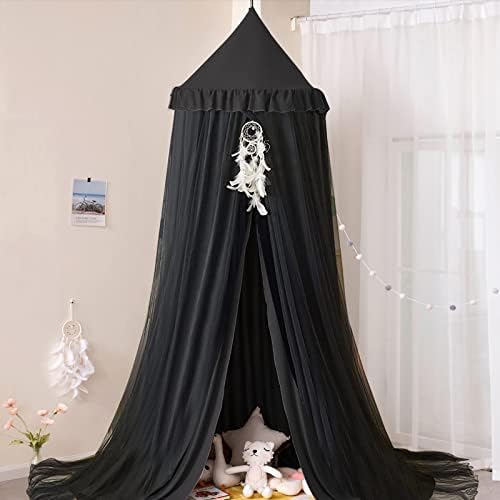  Kertnic Bed Canopy For Kids Room Double Layer Mosquito Net, Hanging Play Tent Children Reading Nook Canopies, Round Dome Princess Castle Dreamy Bedding For Girls Room House Décor (Beige Pink)