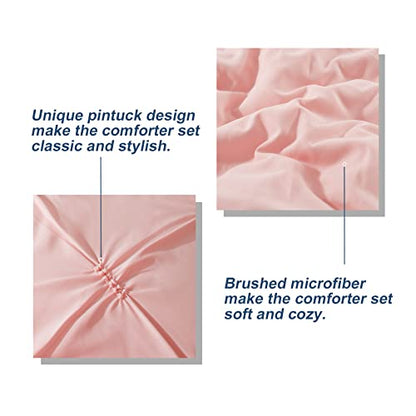  Queen Comforter Set -Pintuck Down Alternative Comforters With 2 Pillow Shams, Soft Queen Size Bedding Comforter Sets Lightweight All Season (Pink,88x88 Inches, 3 Pieces)