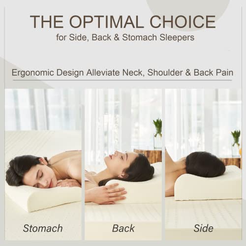  JABXKEJI Latex Pillow 100% Natural & Organic Contour For Side Back Stomach Sleeping Neck Shoulder Pain Relief Without Memory Foam Chemicals With Removable Breathable Cover (Standard, 23.4"*15.5")