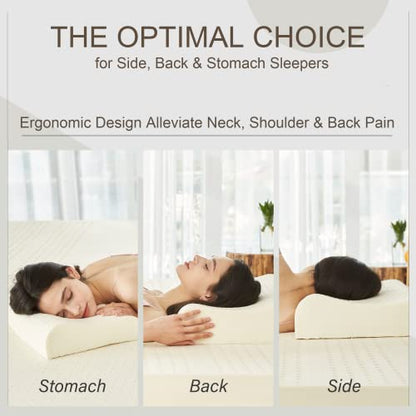  JABXKEJI Latex Pillow 100% Natural & Organic Contour For Side Back Stomach Sleeping Neck Shoulder Pain Relief Without Memory Foam Chemicals With Removable Breathable Cover (Standard, 23.4"*15.5")