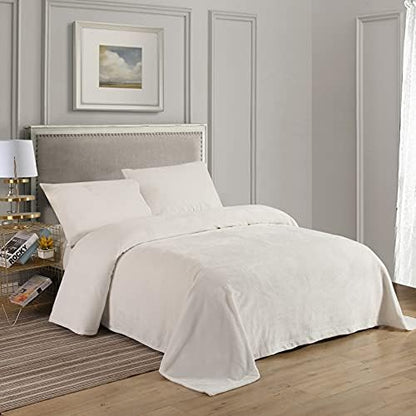  Cozy Fleece Comfort Collection Velvet Plush Sheet Set, Twin, Ivory, 1 Sheet Set