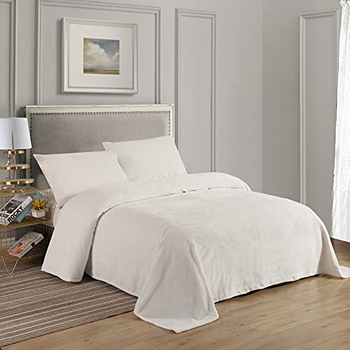  Cozy Fleece Comfort Collection Velvet Plush Sheet Set, Twin, Ivory, 1 Sheet Set