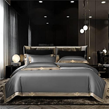 LEIGE Egyptian Cotton Red Green 4/6Pcs Super King Bedding Set Embroidery Duvet Cover 1 Bed Sheet 2Pillowcases (Color : Gray, Size : King Size 4Pcs)