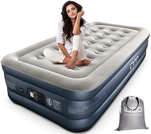  IDOO Air Mattress With Built In Pump, Queen Inflatable Mattress Blow Up Mattress Airbed For Camping & Guest, Colchon Inflable - Self Inflating, Foldable, Portable & Comfortable, 18" Raised