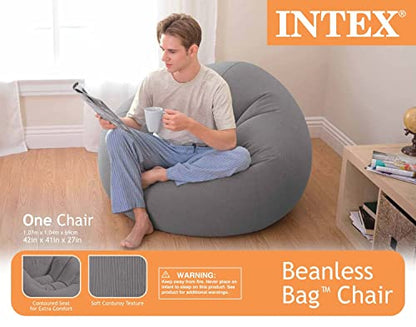 Intex Inflatable Contoured Corduroy Beanless Bag Lounge Chair, Gray (2 Pack)