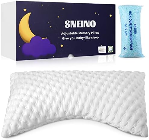  SNEINO Neck Pillows For Pain Relief Sleeping Queen Size - Shredded Memory Foam Pillows, Adjustable Bed Pillows For Back, Stomach And Side Sleeper, Extra Fill Included, CertiPUR-US/Oeko-TE（Grey）