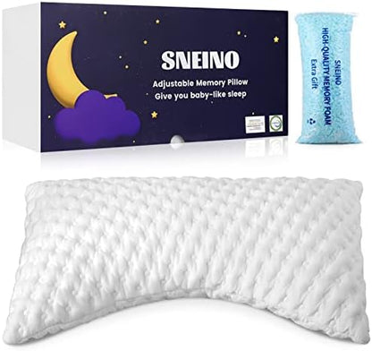  SNEINO Neck Pillows For Pain Relief Sleeping Queen Size - Shredded Memory Foam Pillows, Adjustable Bed Pillows For Back, Stomach And Side Sleeper, Extra Fill Included, CertiPUR-US/Oeko-TE（Grey）