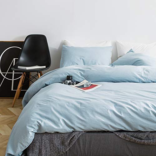  Light Blue Duvet Cover Queen Size 100% Washed Cotton Blue Duvet Cover 3 Pieces Set 1 Pale Blue Duvet Cover With Zipper Ties 2 Pillowcases Luxury Soft Baby Blue Bedding Set Durable Comfortable