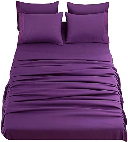  SONORO KATE Bed Sheets Set Sheets Microfiber Super Soft 1800 Thread Count Egyptian Sheets 16-Inch Deep Pocket Wrinkle- 6 Piece (King, Grey)