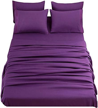  SONORO KATE Bed Sheets Set Sheets Microfiber Super Soft 1800 Thread Count Egyptian Sheets 16-Inch Deep Pocket Wrinkle- 6 Piece (King, Grey)