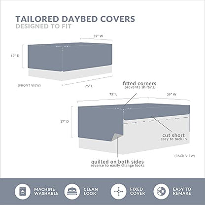  Madison Park Daybed Cover Set - Trendy Design, All Season Luxury Bedding With Bedskirt, Matching Shams, Decorative Pillow, Floral Medallion Quilted Blue 75"x39" 6 Piece