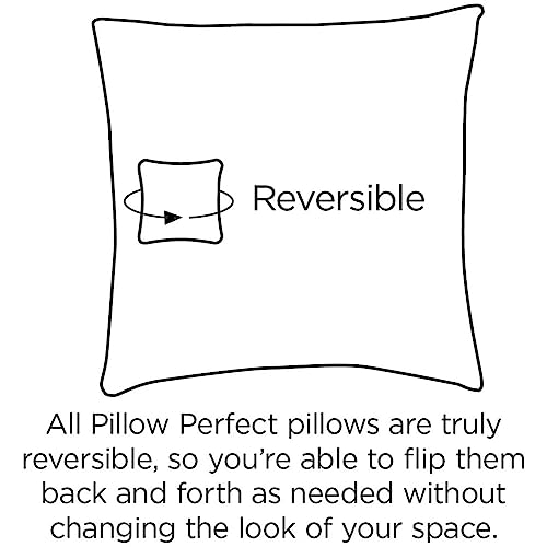  Pillow Perfect Reversible Floral Stripe Outdoor Throw Accent Pillow, Plush Fill, Weather, And Fade Resistant, Large Square - 18.5" X 18.5", Brown/Orange Annie, 2 Count