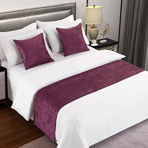  AMBERIS Bed Runner Blue, Chenille Soft No Fading Modern Bed Scarf