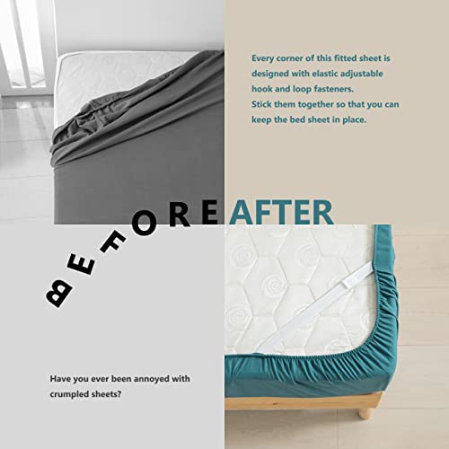  MINIPANDA Twin Fitted Sheets 2 Pack, Ultra Soft With Bed Sheets Holder Straps For Corners, Keep Sheets From Coming Off - Microfiber Sheets (Blue-Green, Twin,2)