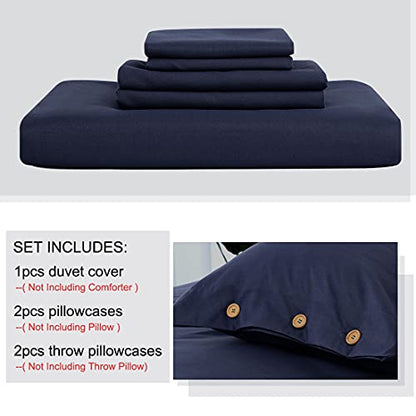  Duvet Cover Set,Bedding 5 Piece Set With Button Closure,110gsm Soft Microfiber Comforter Cover Set(1 Duvet Cover+2 Pillowcases+2 Throw Pillow Covers), Queen(90"X90") Navy Blue