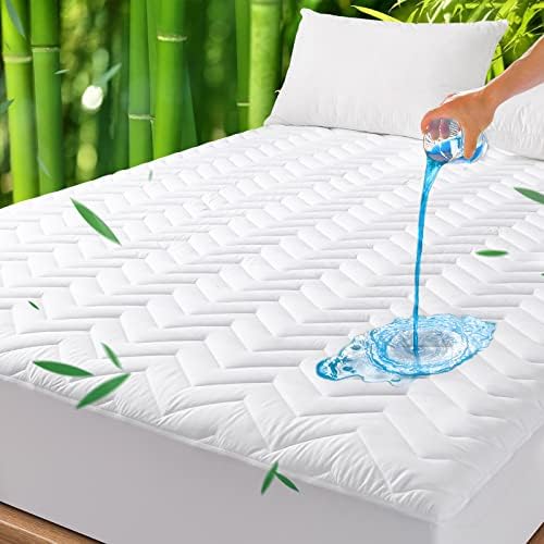  Queen Size Waterproof Mattress Protector Quilted, Breathable Ultra-Soft Filling Mattress Pad, Fitted Deep Pocket Mattress Cover Fits 6''-25'' Mattress