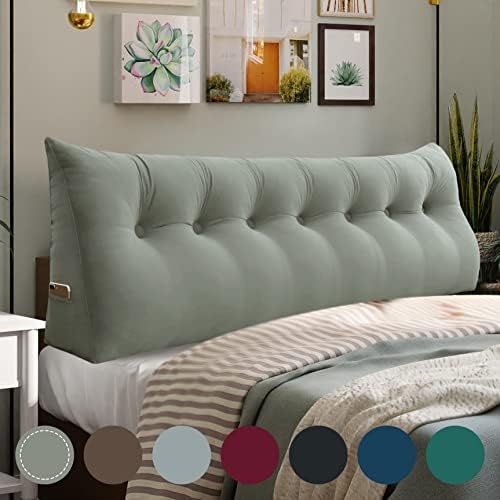  WOWMAX Large Bolster Triangular Headboard Pillow Twin Dorm Headboard Twin XL Bed Wedge Pillow For Headboard Bolster Pillow For Bed With Removable Cover Velvet Light Gray