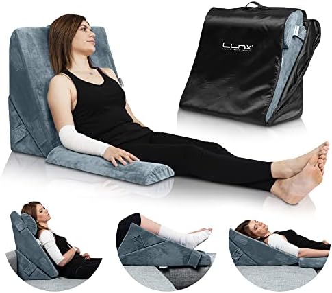  Lunix LX6 3pcs Orthopedic Bed Wedge Pillow Set, Post Surgery Memory Foam For Back, Leg And Knee Pain Relief, Sitting Pillow For Reading, Adjustable Pillows For Acid Reflux And GERD For Sleeping Brown