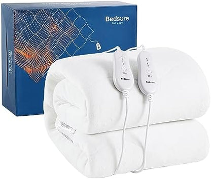  Bedsure Heated Mattress Pad Queen - Dual Controller Electric Mattress Pad Bed Warmer And 4 Heat Settings, Coral Fleece Bed Warmer With 10 Hour Timer Auto Shut Off (Queen, 60"x80")