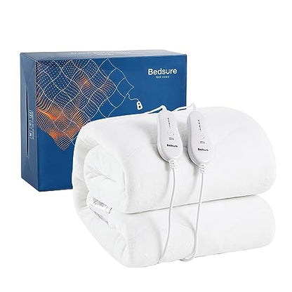  Bedsure Heated Mattress Pad Queen - Dual Controller Electric Mattress Pad Bed Warmer And 4 Heat Settings, Coral Fleece Bed Warmer With 10 Hour Timer Auto Shut Off (Queen, 60"x80")