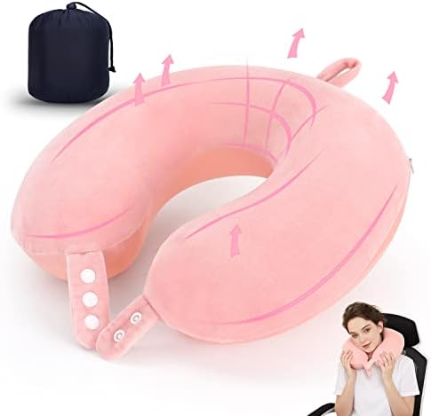  Travel Neck Pillow, Best Memory Foam Airplane Pillow For Head Support Soft Adjustable Pillow For Plane, Car & Home Recliner Use (Black)
