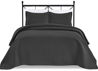  Basic Choice 3-Piece Light Weight Oversize Quilted Bedspread Coverlet Set - Black, King / California King