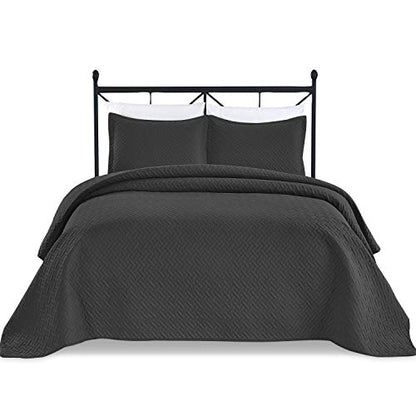  Basic Choice 3-Piece Light Weight Oversize Quilted Bedspread Coverlet Set - Black, King / California King