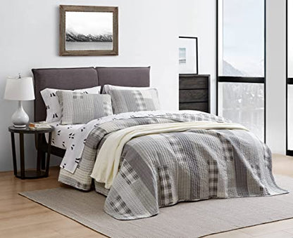  Eddie Bauer Home - Queen Quilt Set, Cotton Reversible Bedding With Matching Shams, Home Decor For All Seasons (Fairview Grey, Queen)