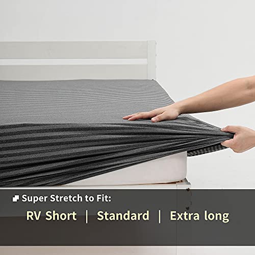  Stretchy Twin Fitted Sheet Only - Jersey Knit & Super Stretch, Snug Fit For Twin/Single, Twin XL Or RV/Camper Twin Size Mattress Deep Or Shallow Pocket, Non-Slip & Ultra Soft - Black/Gray