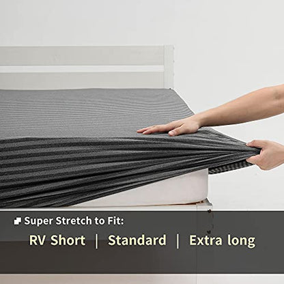  Stretchy Twin Fitted Sheet Only - Jersey Knit & Super Stretch, Snug Fit For Twin/Single, Twin XL Or RV/Camper Twin Size Mattress Deep Or Shallow Pocket, Non-Slip & Ultra Soft - Black/Gray