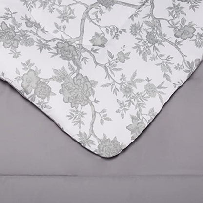  Amazon Basics 8-Piece Ultra-Soft Microfiber Bed-In-A-Bag Comforter Bedding Set - Full/Queen, Grey Chinoiserie