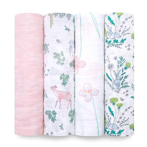  Aden + Anais Swaddle Blanket, Boutique Muslin Blankets For Girls & Boys, Baby Receiving Swaddles, Ideal Newborn & Infant Swaddling Set, Perfect Shower Gifts, 4 Pack, Jungle Jam