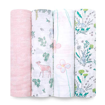  Aden + Anais Swaddle Blanket, Boutique Muslin Blankets For Girls & Boys, Baby Receiving Swaddles, Ideal Newborn & Infant Swaddling Set, Perfect Shower Gifts, 4 Pack, Jungle Jam