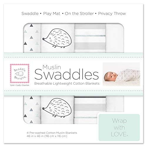  SwaddleDesigns Cotton Muslin Swaddle Blankets, Set Of 4, Pastel Pink Butterflies And Posies, 46x46 Inch (Pack Of 4)