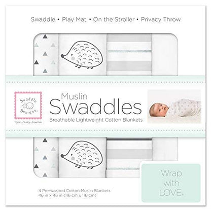  SwaddleDesigns Cotton Muslin Swaddle Blankets, Set Of 4, Pastel Pink Butterflies And Posies, 46x46 Inch (Pack Of 4)