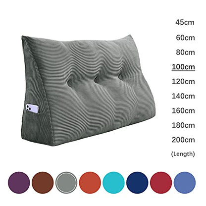  YXCSELL Headboard Wedge Pillow Triangular Bolster Pillows For Daybed Sofa Cushion Corduroy Large Support Backrest Bedrest Reading Pillow Lumbar Positioning Upholstered (Grey,Twin)