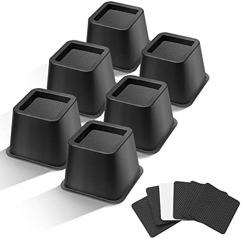  USION Bed Risers 4 Inch, Set Of 6 Bed Lifts Risers Up To 3300 Lbs,Square Risers Blocks For Sofa,Table,Couch,Chair Or Desk,Dorm Room(Black)