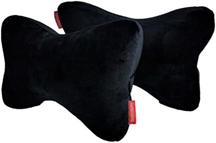  Bookishbunny 2 Packs Dog Bone Shaped Travel Neck Memory Foam Pillows With Removable Velvet Cover For Car Bus Truck Driving Comfort Head Rest Support (Blue)