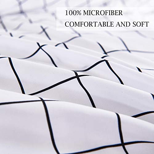  Queen Duvet Cover Set Grid, 90x90 Soft Bedding Cover, Luxury Cool Lightweight Microfiber 3pc Set (1 Cover 2 Pillowcase) With Zip, Tie - Modern Style Bed Quilt Cover For Decor, Plaid White