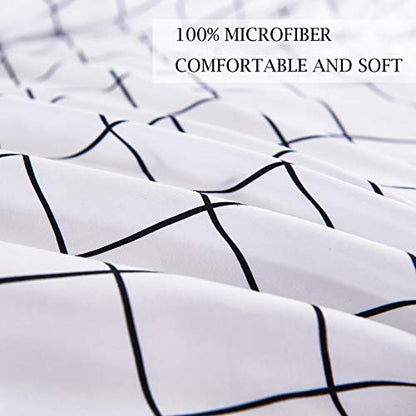  Queen Duvet Cover Set Grid, 90x90 Soft Bedding Cover, Luxury Cool Lightweight Microfiber 3pc Set (1 Cover 2 Pillowcase) With Zip, Tie - Modern Style Bed Quilt Cover For Decor, Plaid White