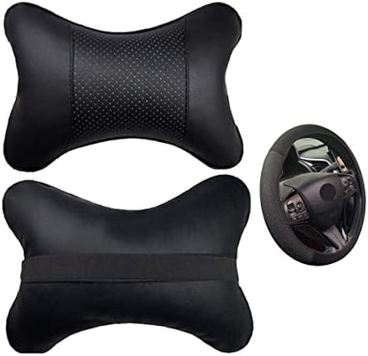  Yuhuru Car Lumbar Pillow Cushion Pillows Both Side Pu Leather 1 Pieces Pack Throw Pillow For Cars Home And Office Filled Memory Foam Camping Pillow Universal Car Travel Pillow (BlackLumbar)
