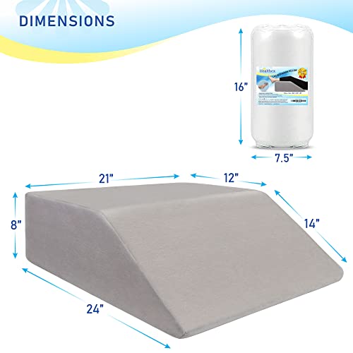  Healthex Leg Elevation Pillow With Memory Foam Top - Elevated Leg Rest Pillow For Circulation, Swelling, Kneef - Wedge Pillow For Legs, Sleeping, Reading, Relaxing - Removable Washable Cover (8 Inch)