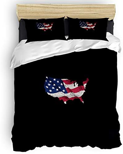  4 Pieces Bedding Sets, USA Flag Duvet Cover Set, Camouflage Themed,Include 1 Flat Sheet 1 Duvet Cover And 2 Pillow Cases, Full Size