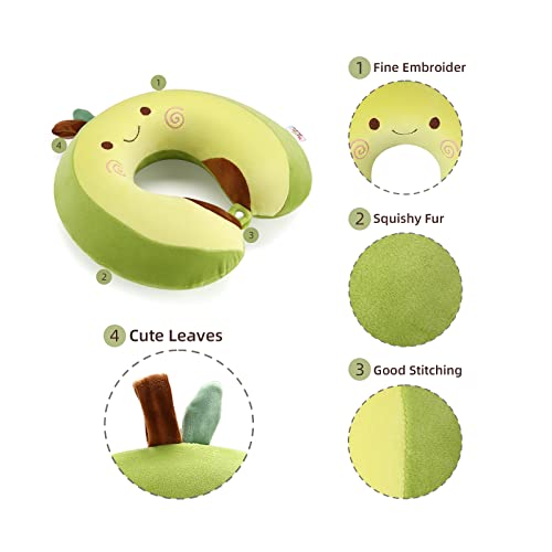  Niuniu Daddy Neck Pillow For Kids, Teens - Travel Accessories For Airplane, Car, Recline - Neck, Chin, Head Support - 100% Pure Memory Foam Insert And Cute Avocado Plush Travel Pillow Cover - Washable