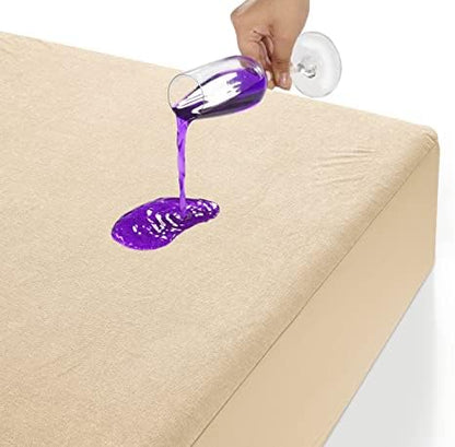  100% Waterproof Mattress Protector Queen, White Queen Mattress Protector, Cotton Terry Queen Mattress Cover, Soft Breathable & Noiseless Bed Cover, Elastic Fitted 8"-20" Deep Pocket - White