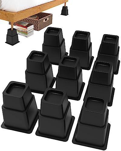  GooFurnit 4 Inches Bed Riser, Heavy Duty Bed Elevator 1500 LBS For Lifting Bed Sofa Furniture At Home Dorm College, 4 Pieces, Black