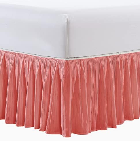  Microfiber Pleated Bedskirt, Stylish Design Wrap Around Solid Microfiber With 18" Drop, Gathered Ruffled Bedding Home Decoration, King, Birdsong Coral (78" X 80" + 18")
