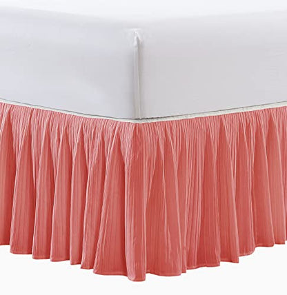  Microfiber Pleated Bedskirt, Stylish Design Wrap Around Solid Microfiber With 18" Drop, Gathered Ruffled Bedding Home Decoration, King, Birdsong Coral (78" X 80" + 18")